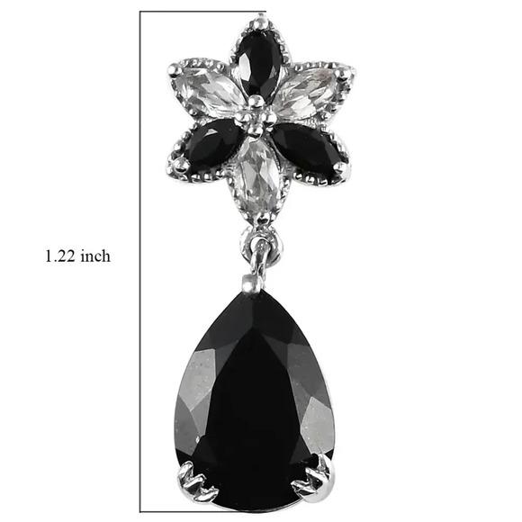 Black Tourmaline, Spinel & Topaz Natural Gemstone Dangle Earrings - Picture 8 of 8